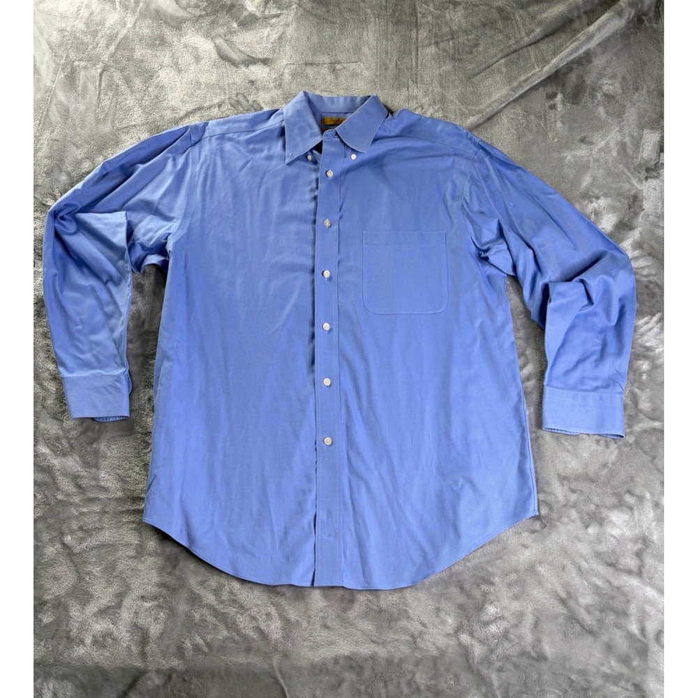 Turnbury Non-Iron Dress Shirt Mens L 35 Blue Cotton Button Long Sleeve